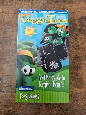 vintage VHS tape of the VeggieTales episode "God Wants Me to Forgive Them?!"